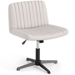 Costway Cross-Legged Swivel Desk Chair Armless Vanity Chair With Wide Seat-Beige - thumbnail 2