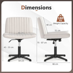 Costway Cross-Legged Swivel Desk Chair Armless Vanity Chair With Wide Seat-Beige - thumbnail 3