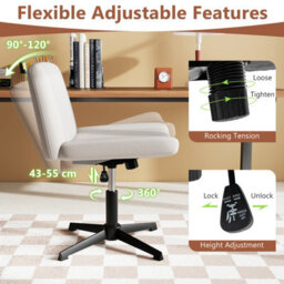 Costway Cross-Legged Swivel Desk Chair Armless Vanity Chair With Wide Seat-Beige - thumbnail 8