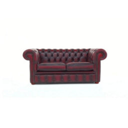 Chesterfield 2 Seater Antique Oxblood Red Leather Sofa Settee In Classic Style - thumbnail 3