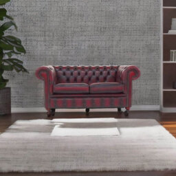 Chesterfield 2 Seater Antique Oxblood Red Leather Sofa Settee In Classic Style - thumbnail 2