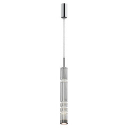 Luminosa Lighting Luminosa Ordo Modern Tall Slim Pendant Ceiling Light Chrome 3000K 920Lm Glass Shade - thumbnail 1