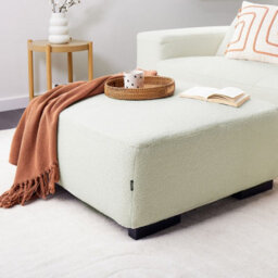 Wyld And Coco 80 X 80 Cm Square Ottoman In White Boucle - Modern Footstool For Living Room - thumbnail 2