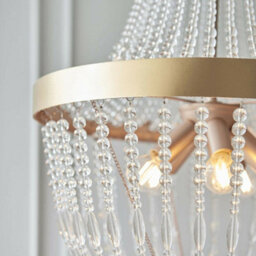 Hanging Ceiling Pendant Light Rose Gold & Glass Beads Modern Round Lamp Shade - thumbnail 3