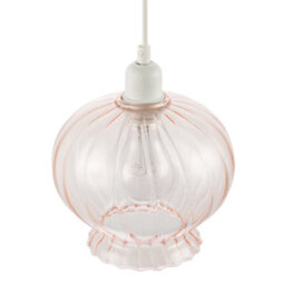 Happy Homewares Elegant Ribbed Blush Pink Glass Pendant Light Shade With Scalloped Rim - thumbnail 3