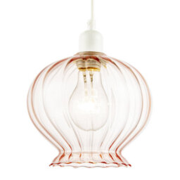 Happy Homewares Elegant Ribbed Blush Pink Glass Pendant Light Shade With Scalloped Rim - thumbnail 2