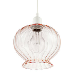 Happy Homewares Elegant Ribbed Blush Pink Glass Pendant Light Shade With Scalloped Rim - thumbnail 4