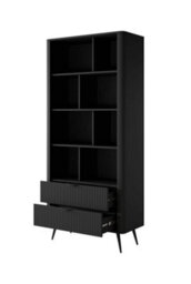 Arte Lante Modern Black Bookcase 880mm H1940mm D380mm With Eight Open Compartments And Two Drawers - thumbnail 2