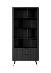 Arte Lante Modern Black Bookcase 880mm H1940mm D380mm With Eight Open Compartments And Two Drawers - thumbnail 3