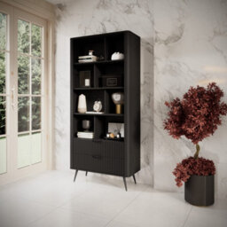 Arte Lante Modern Black Bookcase 880mm H1940mm D380mm With Eight Open Compartments And Two Drawers - thumbnail 5