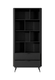 Arte Lante Modern Black Bookcase 880mm H1940mm D380mm With Eight Open Compartments And Two Drawers - thumbnail 4
