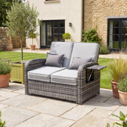 Artemis Home Whitmore Rattan Reclining Outdoor Sofa Bed With Side Shelves - Grey