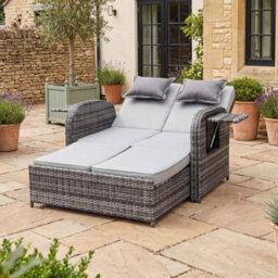 Artemis Home Whitmore Rattan Reclining Outdoor Sofa Bed With Side Shelves - Grey - thumbnail 2