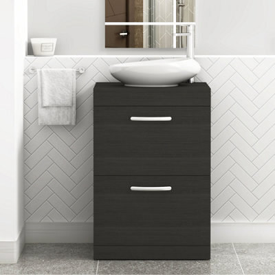 Royal Bathrooms Turin 600mm Freestanding Bathroom Vanity Unit With Sink 2 Drawer Hale Black & Nova Countertop Basin - image 1