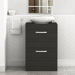 Royal Bathrooms Turin 600mm Freestanding Bathroom Vanity Unit With Sink 2 Drawer Hale Black & Nova Countertop Basin