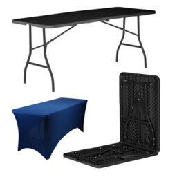 Harbour Housewares Folding Camping Picnic Table With Fitted Tablecloth - 180Cm (6Ft) - Black/blue - Portable Plastic Outdoor Party Display
