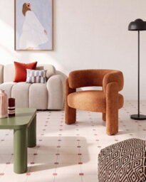 Beliani Armchair Burea Chenille Orange - thumbnail 2