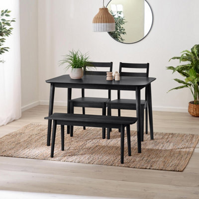 Furniturebox Uk Lynton Small Black Wooden Dining Table With 2 Chairs & Bench - image 1