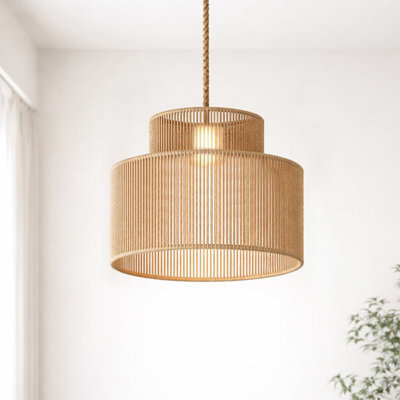 Large Double Layer Boho Wicker Ceiling Lampshade, Natural Rattan Pendant Light Shade 35Cm - image 1