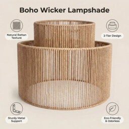 Large Double Layer Boho Wicker Ceiling Lampshade, Natural Rattan Pendant Light Shade 35Cm - thumbnail 6