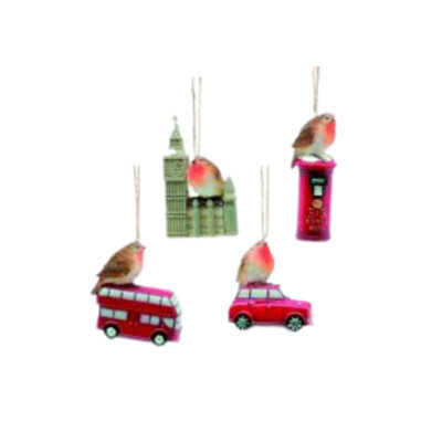 Christmas Tree Hanging Decorations - London Icons With Robin Pack Of 4 Assorted - image 1