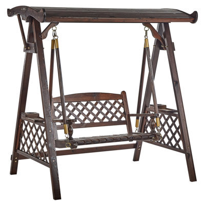 Beliani Patio Swing Senarica Spruce Wood Dark Brown - image 1