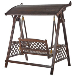 Beliani Patio Swing Senarica Spruce Wood Dark Brown - thumbnail 7
