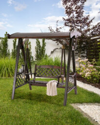 Beliani Patio Swing Senarica Spruce Wood Dark Brown - thumbnail 2