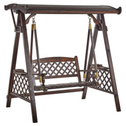 Beliani Patio Swing Senarica Spruce Wood Dark Brown