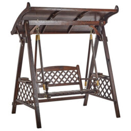 Beliani Patio Swing Senarica Spruce Wood Dark Brown - thumbnail 4