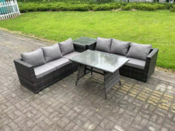 Fimous 6 Seater Wicker Pe Rattan Garden Dining Set Outdoor Furniture Sofa With Side Table Dining Table - thumbnail 1
