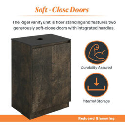 Plum&clay Rigel Metallic Brown Floor Standing Bathroom Vanity Unit With Black Worktop (W)600mm (H)850mm - thumbnail 4