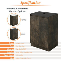 Plum&clay Rigel Metallic Brown Floor Standing Bathroom Vanity Unit With Black Worktop (W)600mm (H)850mm - thumbnail 5