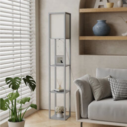 Wood Floor Lamp Free Standing 3-Tier Storage Shelf Reading Bedroom Living Room - thumbnail 4