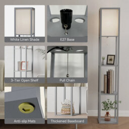 Wood Floor Lamp Free Standing 3-Tier Storage Shelf Reading Bedroom Living Room - thumbnail 5