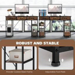 Computer Writing Desk With Power Outlets, Drawers, Shelves, Brown - thumbnail 5