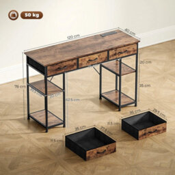 Computer Writing Desk With Power Outlets, Drawers, Shelves, Brown - thumbnail 3