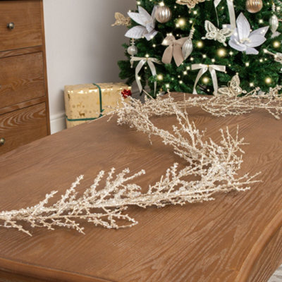 Melody Maison Champagne Glitter Frosted Foliage Christmas Garland - 140Cm - image 1