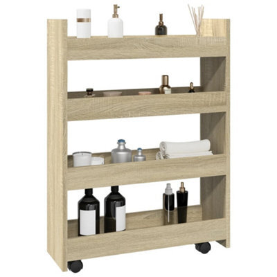 Walplus Narrow Storage Trolley 4 Tier Sonoma Oak Engineered Wood - image 1