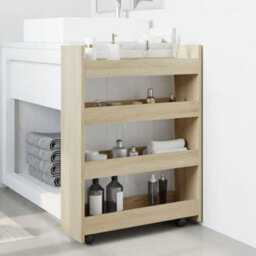 Walplus Narrow Storage Trolley 4 Tier Sonoma Oak Engineered Wood - thumbnail 3