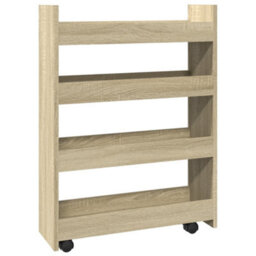 Walplus Narrow Storage Trolley 4 Tier Sonoma Oak Engineered Wood - thumbnail 2