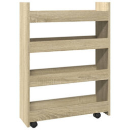 Walplus Narrow Storage Trolley 4 Tier Sonoma Oak Engineered Wood - thumbnail 6