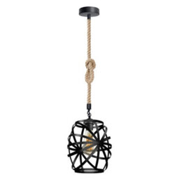 Ledsone Hemp Rope E27 Single Head Pendant Light With Metal Black Wire Cage Ceiling Lamp Height 100Cm With Bulb - thumbnail 1