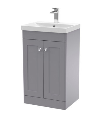 Balterley Swynnerton Traditional 2 Door Floor Standing Vanity Unit With Thin Edge Basin, Satin Grey, 500mm - image 1