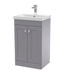 Balterley Swynnerton Traditional 2 Door Floor Standing Vanity Unit With Thin Edge Basin, Satin Grey, 500mm - thumbnail 1