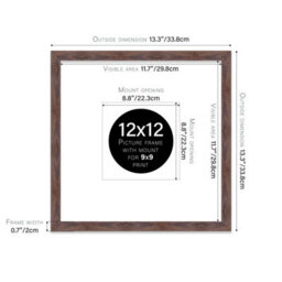 "12X12"" Walnut Picture Frame - 12X12"" Square Frame With 9X9"" Mount For 12X12""/9X9"" Pictures Luxurious Style Wall Art, 1 Pack" - thumbnail 2