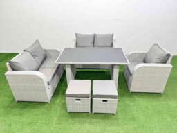 Fimous Rattan Sofa Outdoor Furniture With Dining Table,love Sofa,2 Small Stools Patio Furniture Light Grey 7 Seater - thumbnail 2