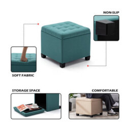 Hnnhome Pouffe Footstool Ottoman Storage Box,45Cm Cube Strong Wooden Frame Linen Seat Chair With Lids For Bedroom(Light Green) - thumbnail 2