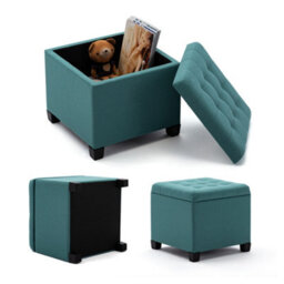 Hnnhome Pouffe Footstool Ottoman Storage Box,45Cm Cube Strong Wooden Frame Linen Seat Chair With Lids For Bedroom(Light Green) - thumbnail 4