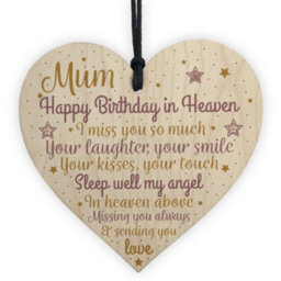 Red Ocean Mum Mother Mummy Memorial Birthday Plaque Wooden Heart Grave Side Tribute Rememberance Gift